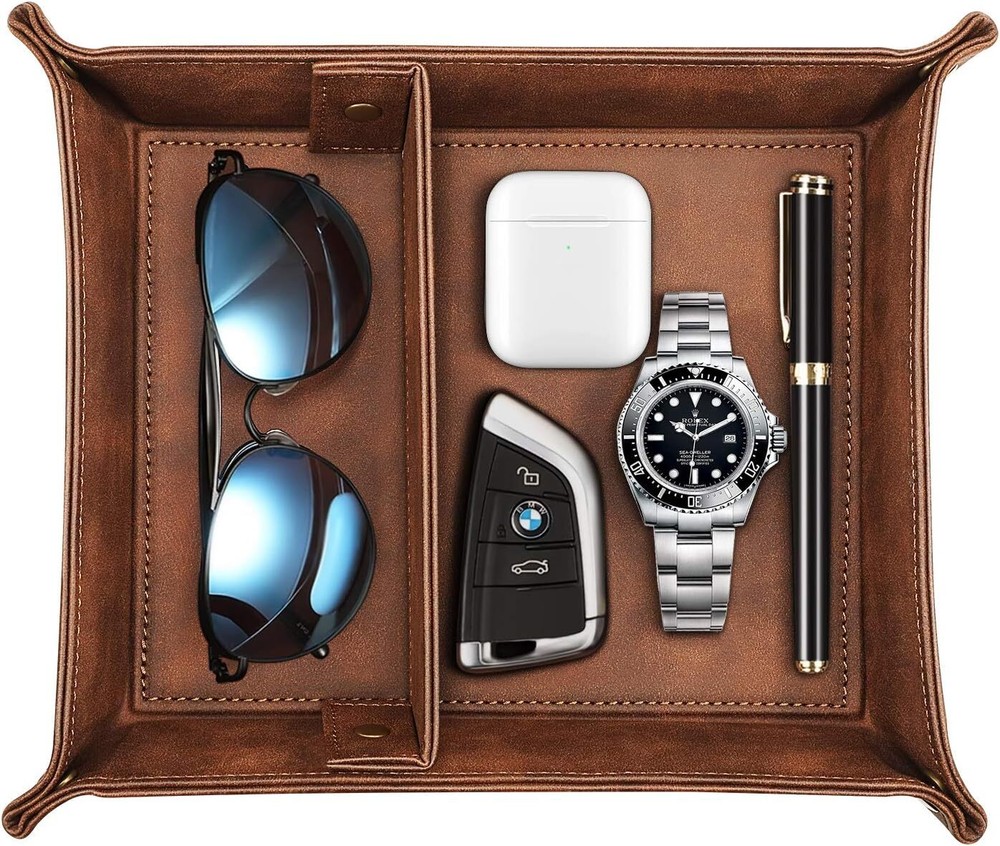 Valet Tray Desktop Storage Organizer – Removable 2 Compartments Catchall Tray