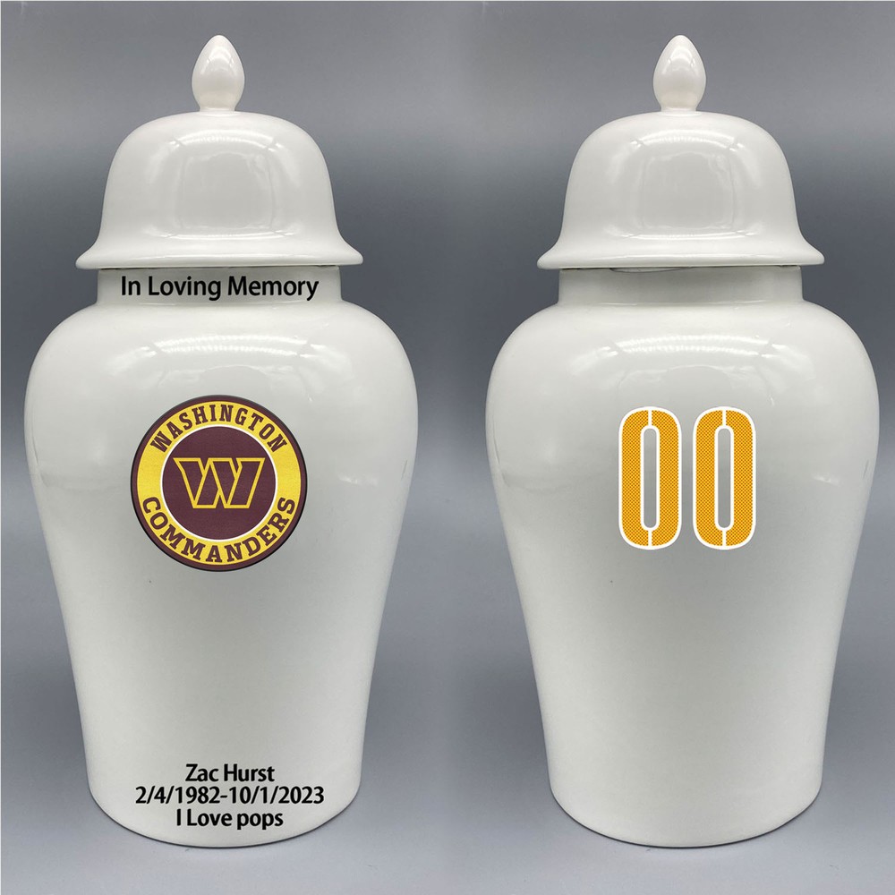 Ceramic Large Urn for Washington Commanders Football Theme, Custom Text & Number