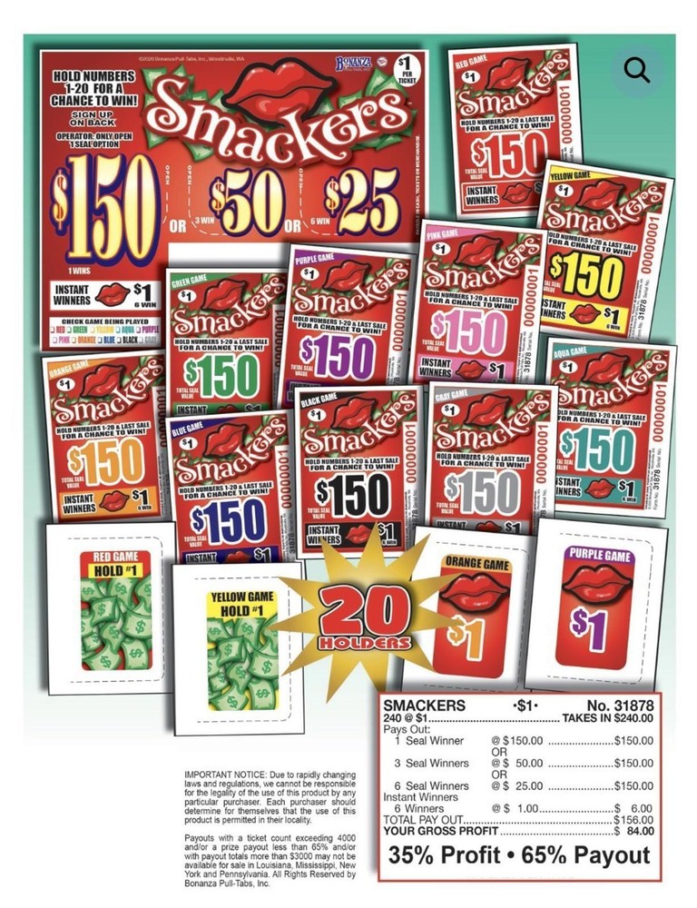 Pull Tab Ticket - Hard Card - Game - Smackers - 240 ct