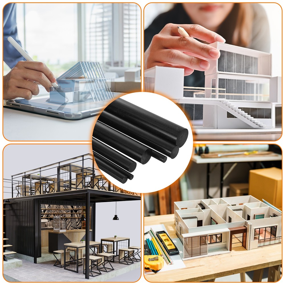 5Pcs Black Plastic Rods 51 x 330mm ABS Round Stick Round Solid Bar DIY Model