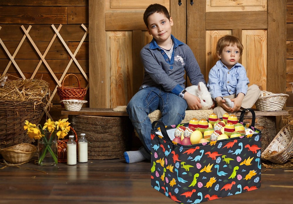 VAIVUSTO Easter Storage Basket Easter Bunny Storage Bin Collapsible Nursery H...