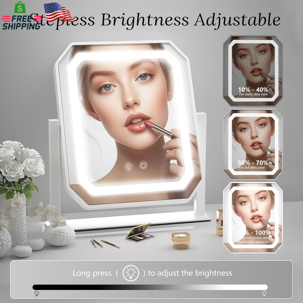 Lighted Makeup Mirror, 3 Colors for Precise Application, Touch Control Brightnes