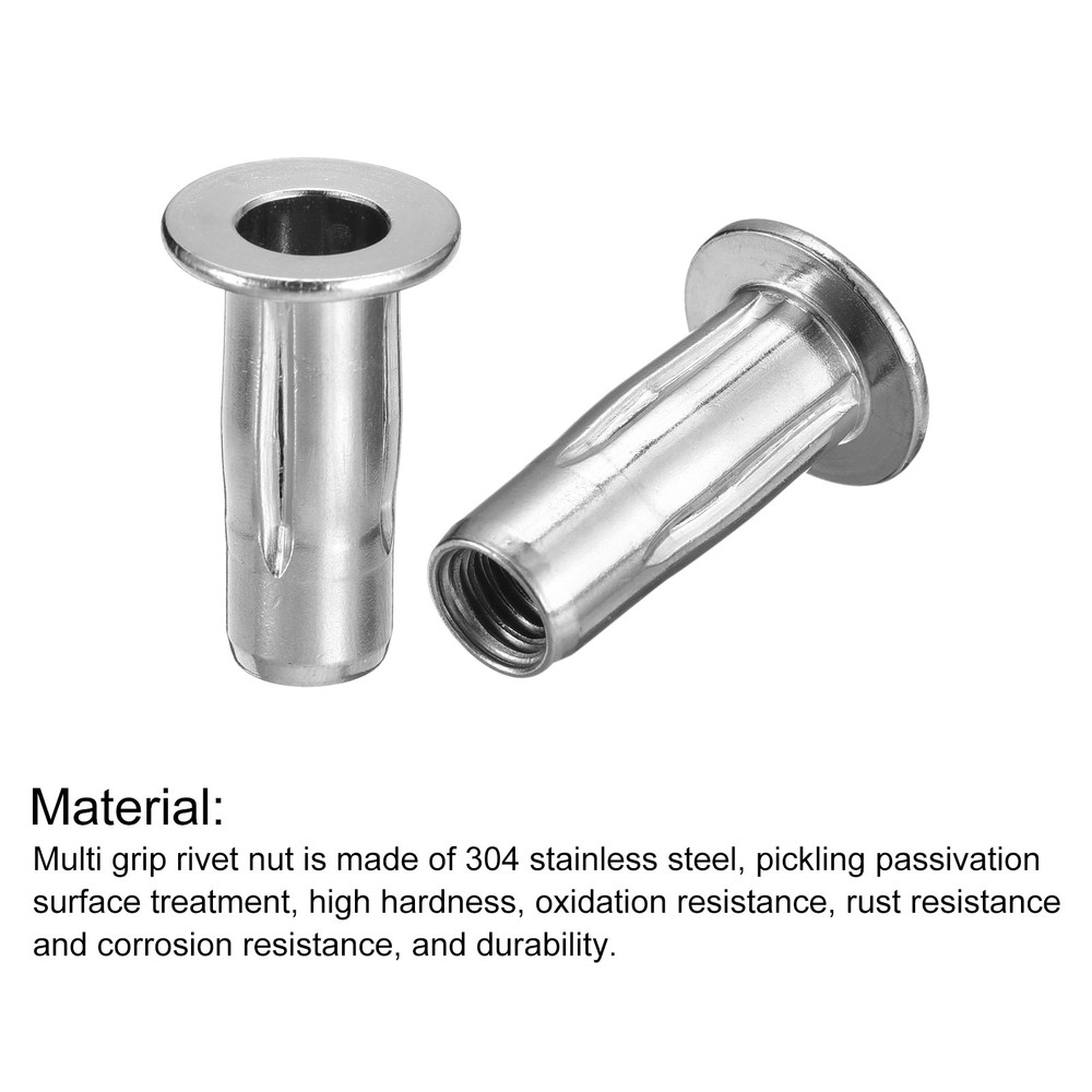 5Pack M8 Multi-Grip Rivet Nuts Pre-Bulbed Insert Nut 304 Stainless Steel