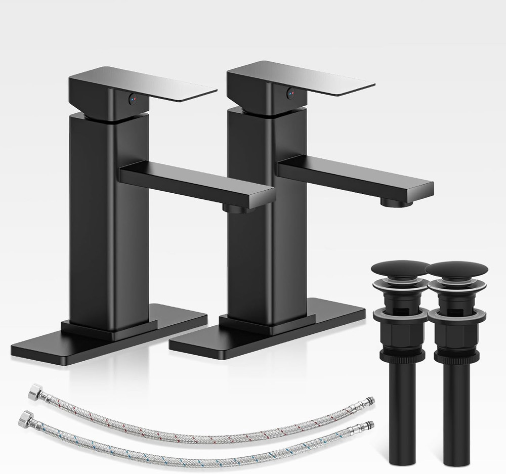 Bathroom Faucets Set with Pop up Drain, Modern Single Handle Black Bathroom Sink