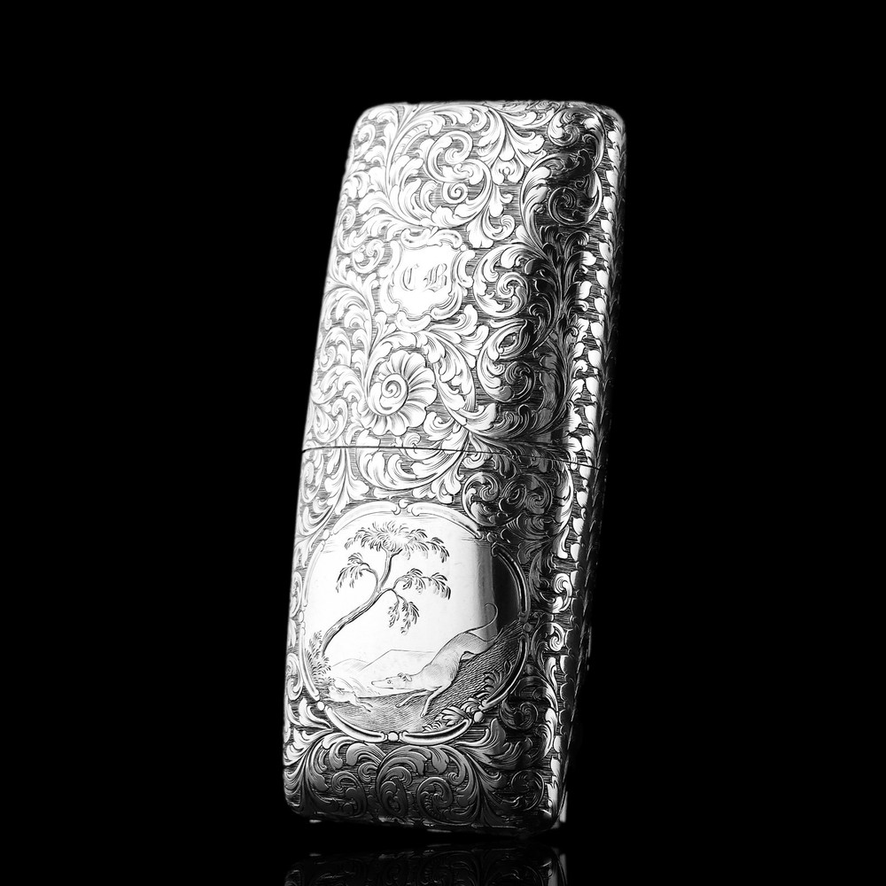 Antique Victorian Silver Cigar/Cheroot Case Profusely Engraved - Nathaniel Mills