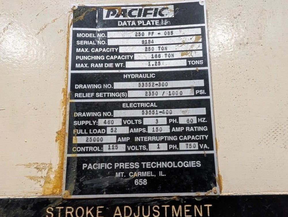 250 TON PACIFIC PRESSFORMER