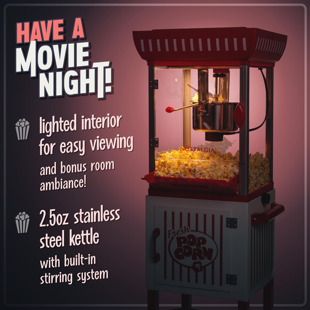 Nostalgia Popcorn Maker Machine - Professional Cart With 2.5 Oz Kettle Makes ...