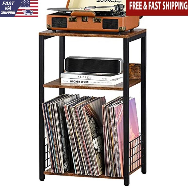 3 Tier Record Player Stand Vinyl Display Storage Table Rustic Versatile Antirust