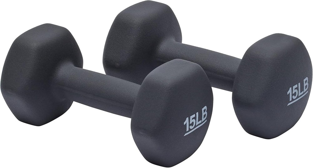 Amazon Basics Neoprene Dumbbell Hand Weights for Exercise 15 pound, Dark Grey
