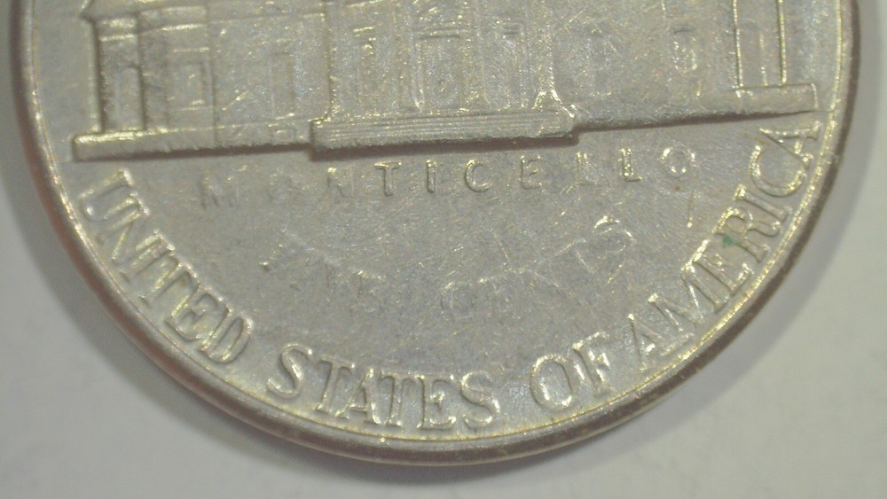 1996 Jefferson Nickel Error--Struck Through Grease  Reverse