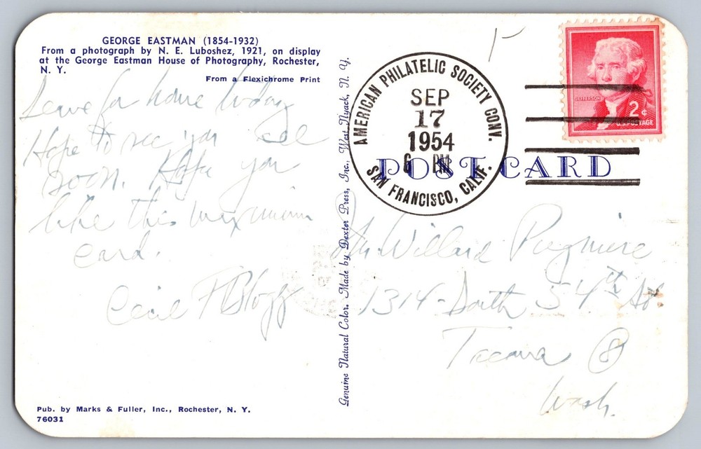 #1062 George Eastman FDC Maxi Card