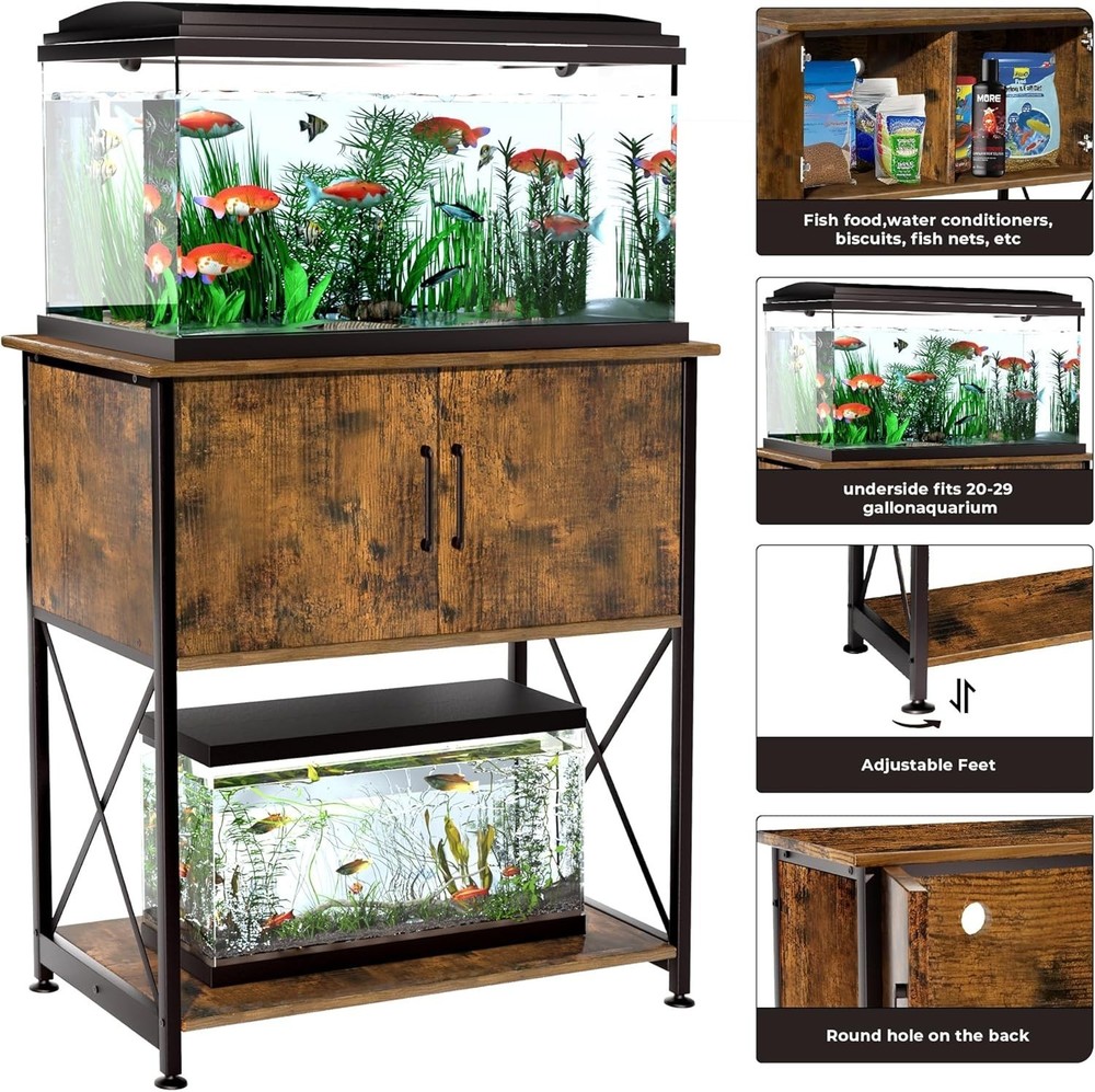 Rustic Brown Black Frame Aquarium Stand For 20-29 Gallon Tanks