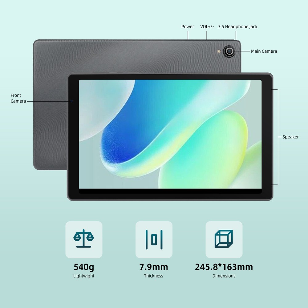 AEEZO 10.1'' Tablet Octa-Core Android13 Tablet 6+64GB Dual Camera Bluetooth WIFI