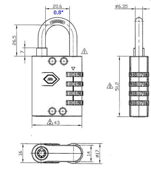 Retrievable Combination Padlock Solid Padlock Key-override 43mm Black KA 7921