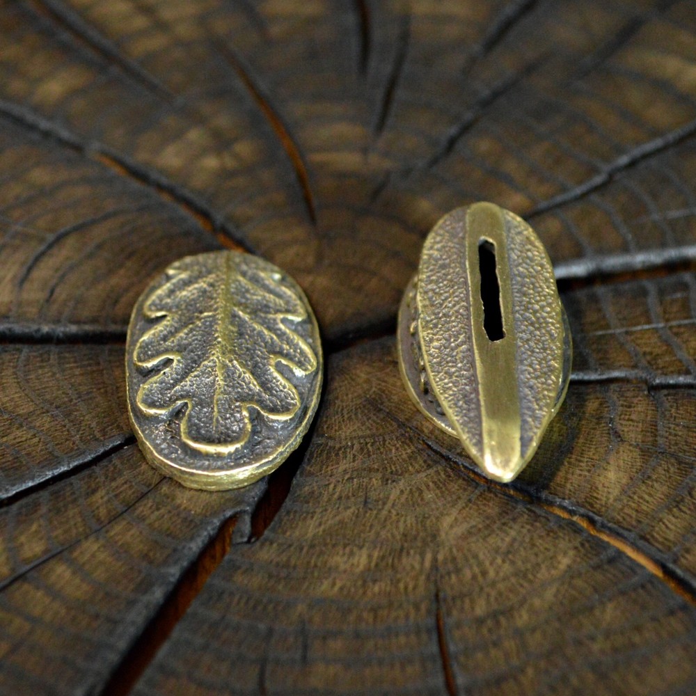 Set OAK Leaf unique solid bronze finger guard bolster & pommel for custom knife