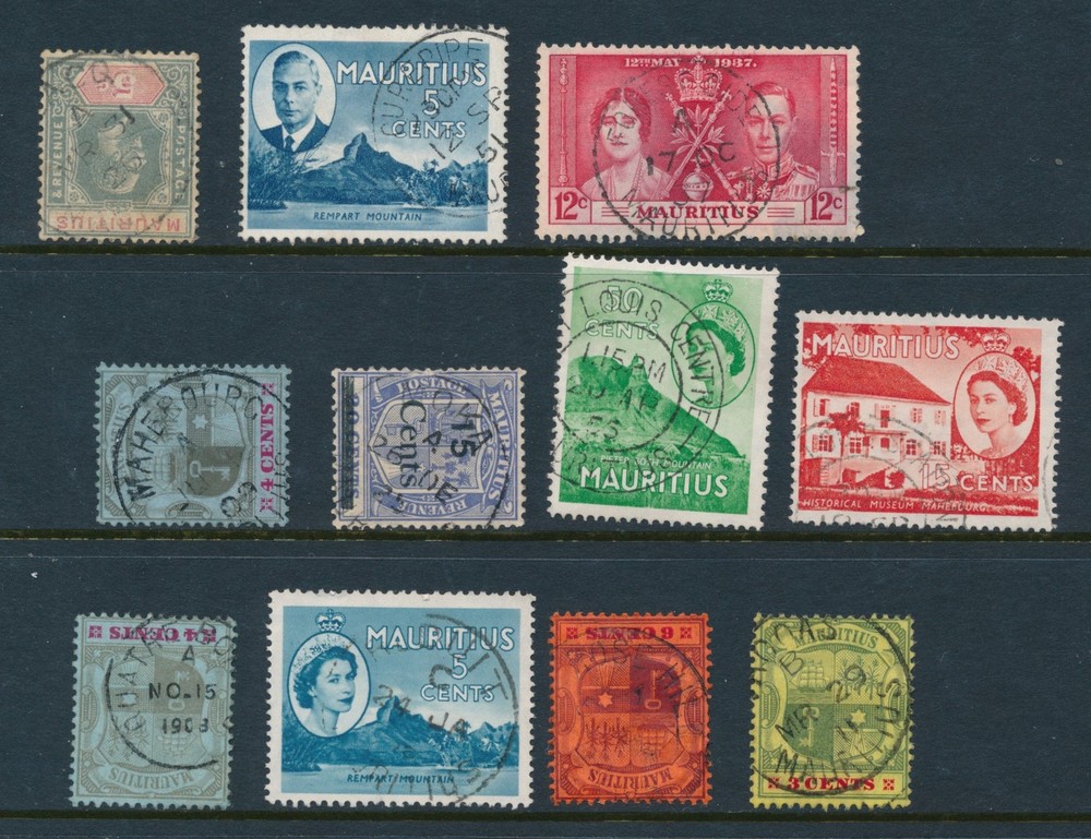 MAURITIUS, 11 different postmarks, stamps fine