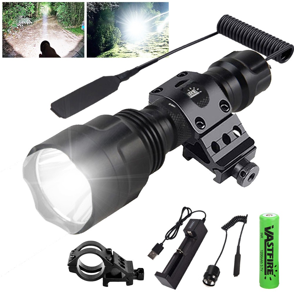 Hunting LED Flashlight Optics Torch Offset 20mm Rail Mount Rechargeable Light