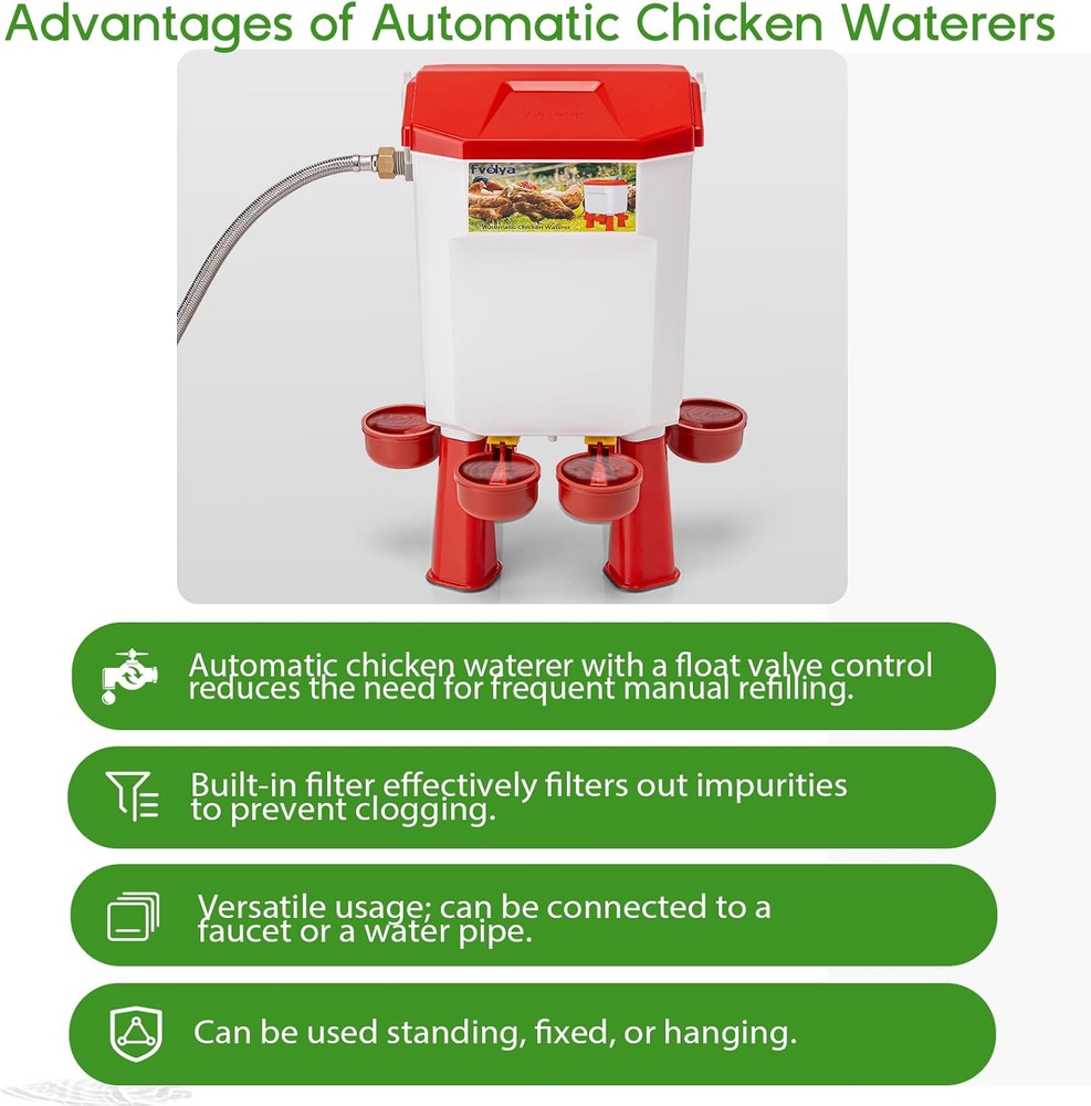 Automatic Chicken Waterer,Valve-Controlled Large Watering System with Stainless