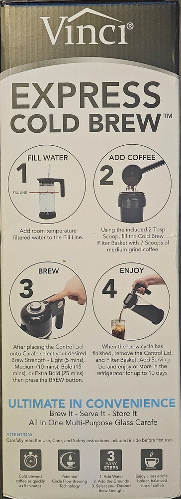 VINCI Express Cold Brew Drip Coffee Maker 4-Cup Built-In Timer Black