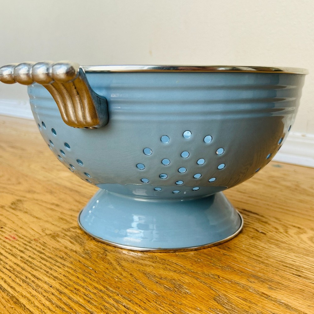 Fiesta Ware Tole Blue Enamel Large Colander Strainer 11" As Is