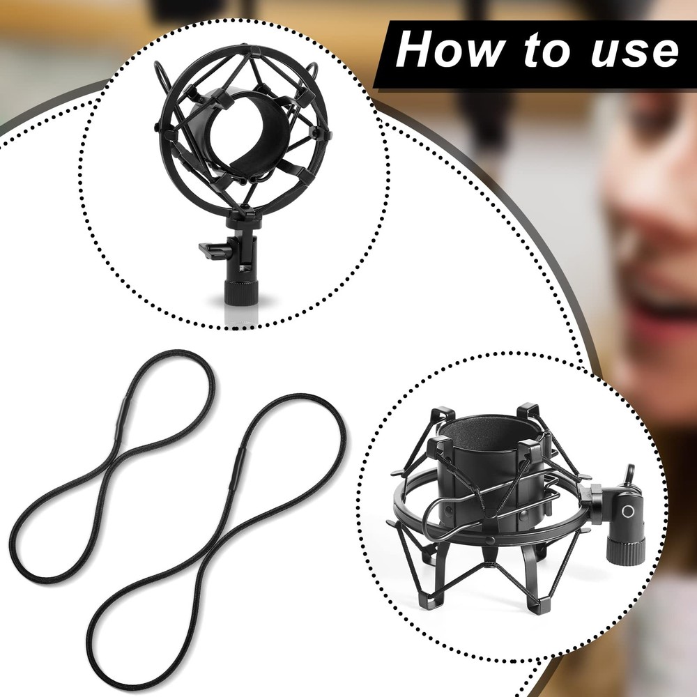 8 Pieces Black Universal Elastic Bands Replacement Microphone Shock