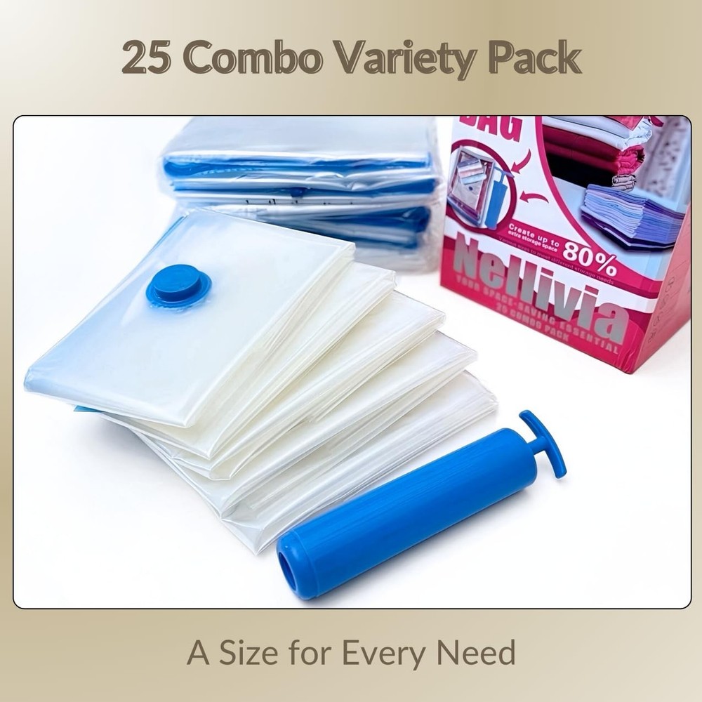 25 Pack Vacuum Storage Bags with Pump, Compression Space Saver for Comforter,...