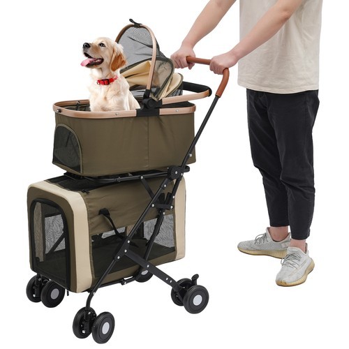 2-Tiers Stroller Dog & Cat Stroller Pet Foldable Small & Medium Dogs Stroller