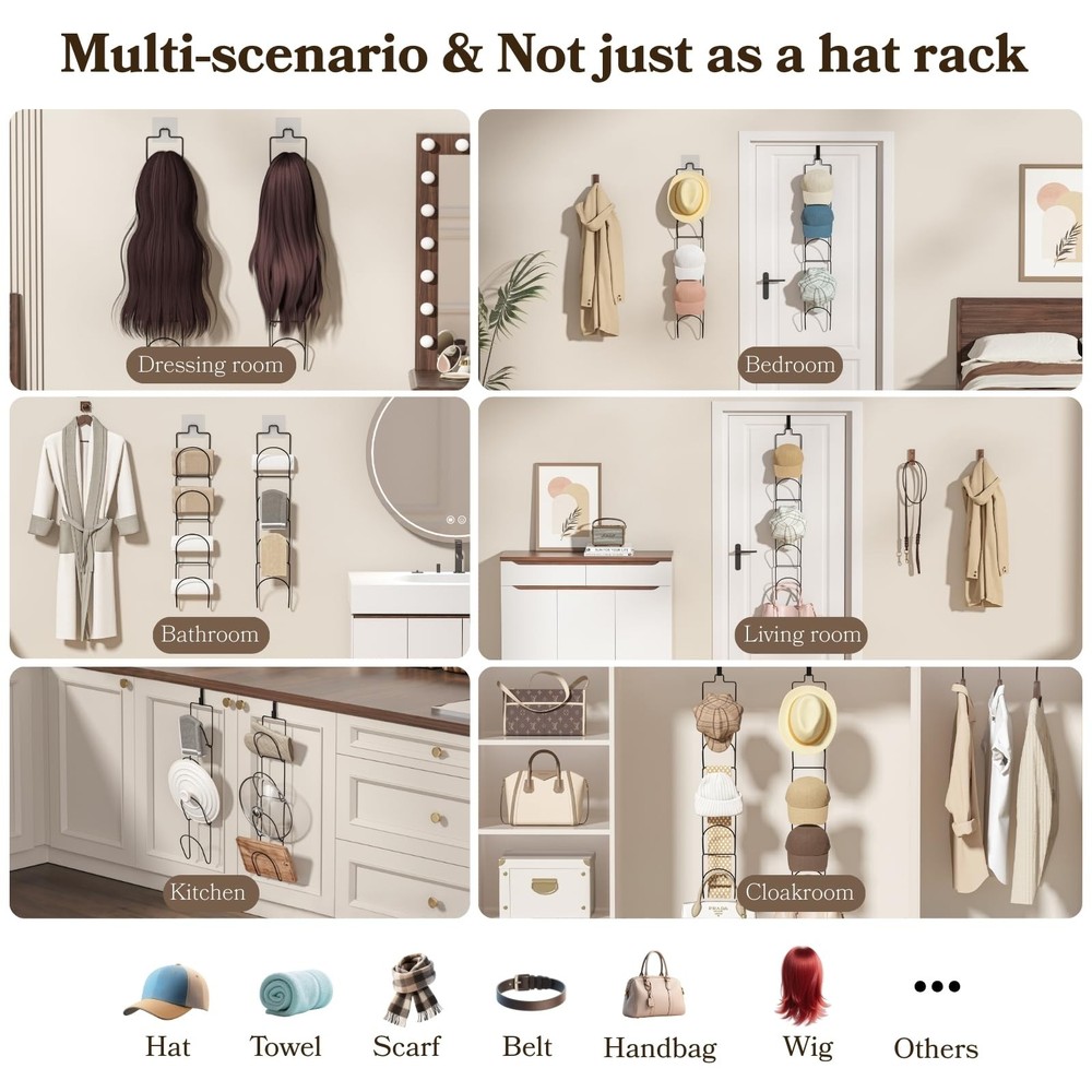 18 Pack Over The Door Hat Organizer for baseball caps | Multi-Functional Basebal