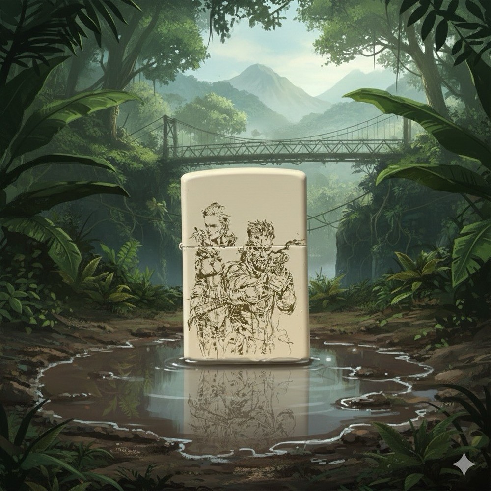 Metal Gear Solid 3 Snake Eater - Engraved White Flip Lighter In Gift Tin