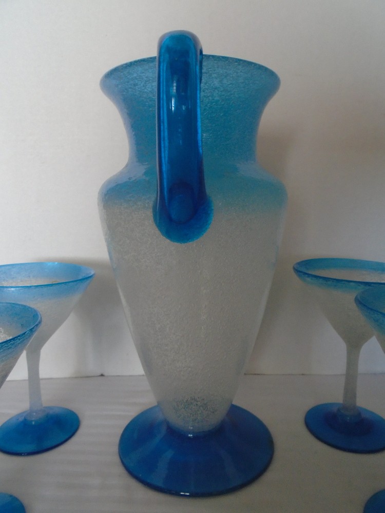 Vintage Blue & White 9 Piece Glass Martini Set