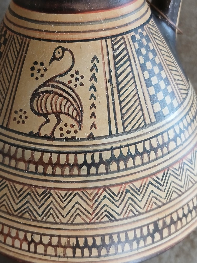 Handmade Greek Geometric Copy Ceramic Jug Pitcher 5.75" Tall