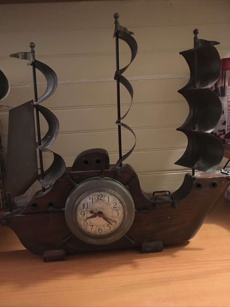 Vintage Metal Pirate Ship Clock