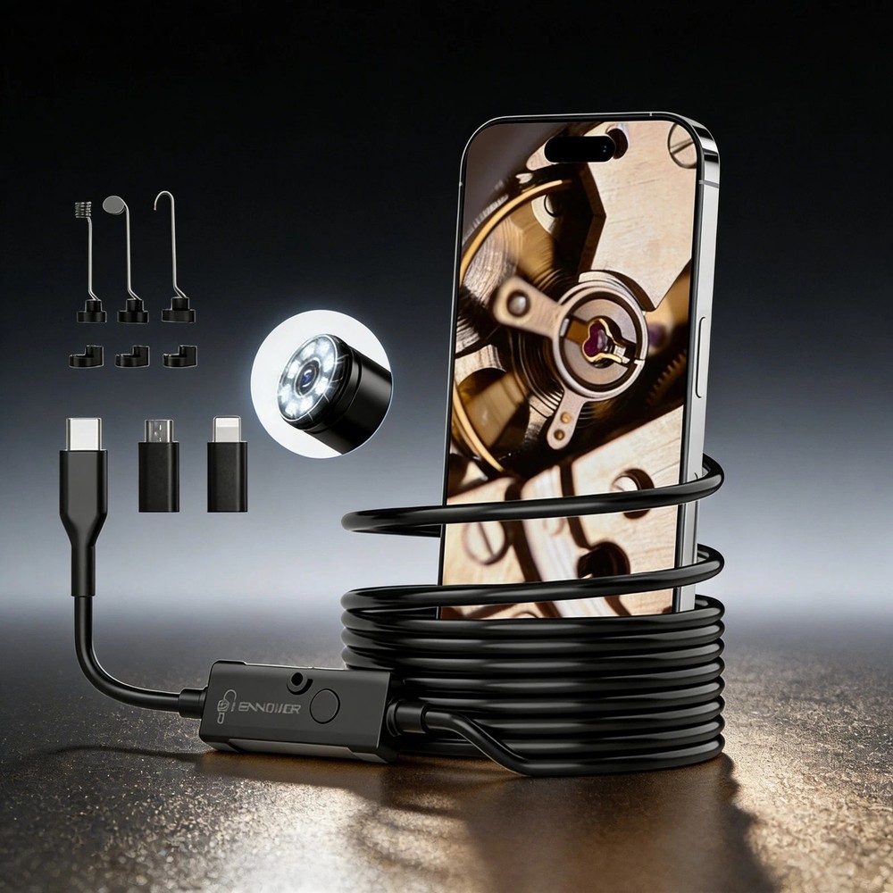 5M Endoscope Camera with Light, 1920P HD Borescope Camera for iOS,Android, New
