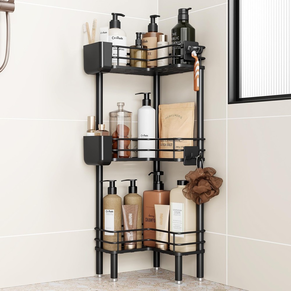 Orimade Rustproof 3 Tier Floor Standing Corner Shower Caddy Organizer with Tooth