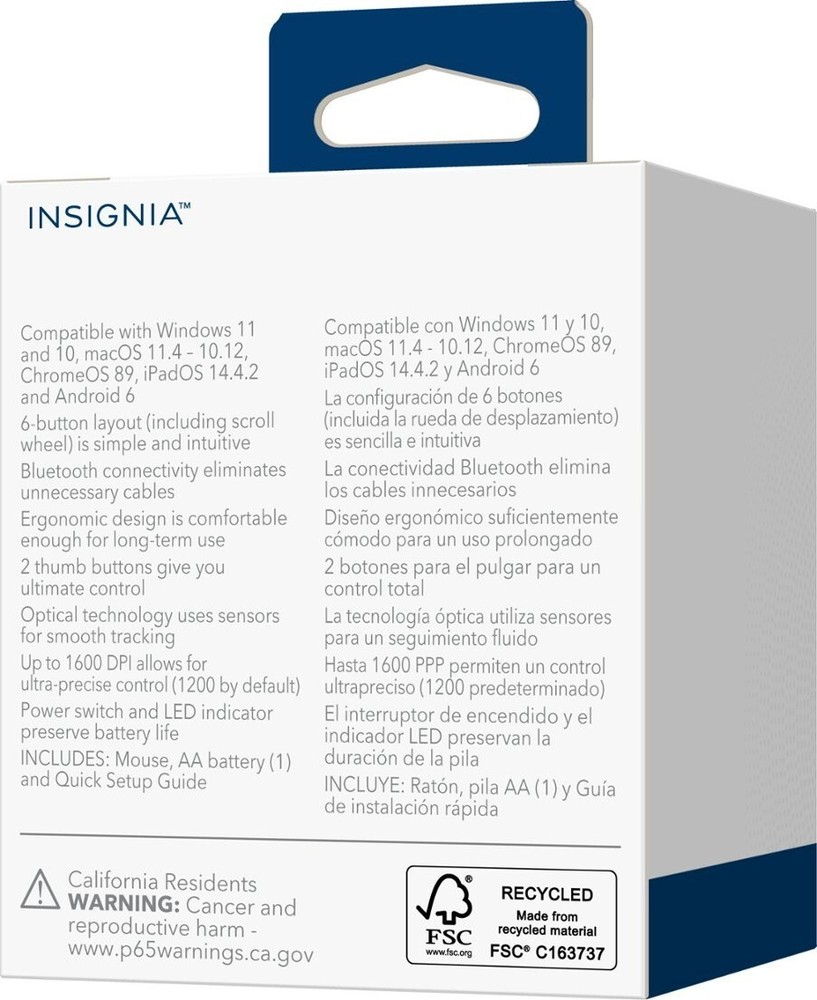 Insignia - Bluetooth wireless 6-Button Ergonomic Mouse - Black
