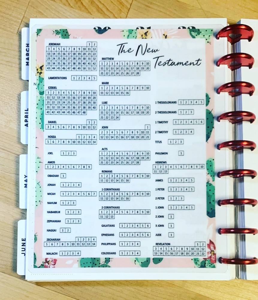 Bible Readings Tracker New/Old Testament Dashboard Insert 4 use w Happy Planner