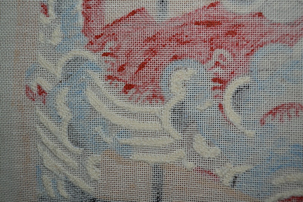 HP needlepoint canvas, 9.75" x 12", Japanese kimono pattern, started