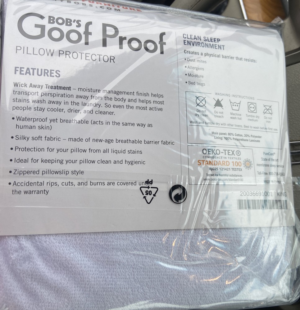 Bob’s Goof Proof King Size Pillow Protector New In Pkg