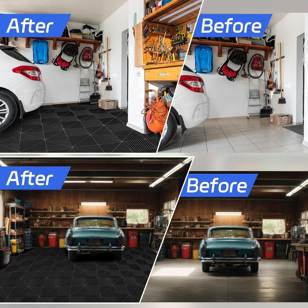 72 Pcs Modular 12'' x 12'' Drainage Interlocking Garage Floor Tiles Bulk Rubb...