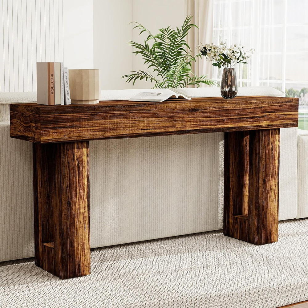 63'' Long Console Table,2 Tier Farmhouse Entryway Table Sofa Table with Storage,
