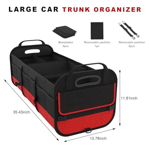 Car Trunk Organizer, Large Capacity Collapsible Cargo Organizer Black & Red