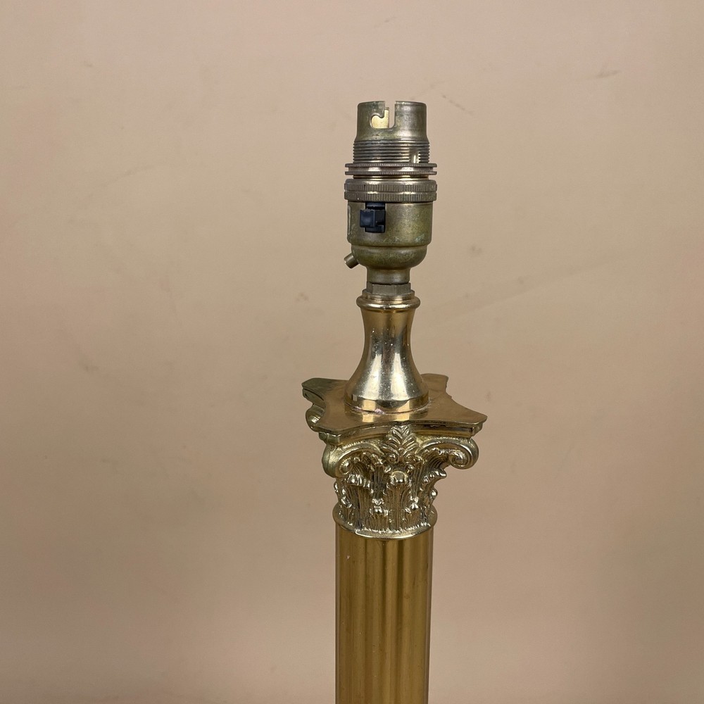 Brass Table Lamp Light Bedside Column Ornate Pillar Square Gold Antique Style