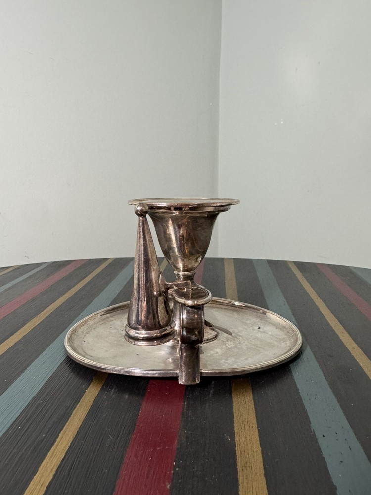 Antique Silver Plate Chamberstick Candlestick w/ Snuffer