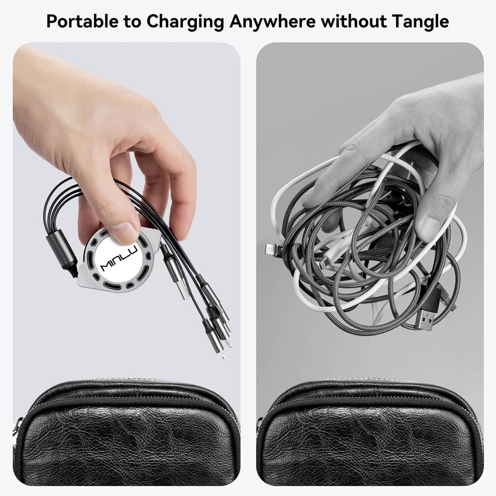 MINLU Multi Charging Cable 4A, 2Pack 4Ft Retractable Multi Fast Charger Cable, M