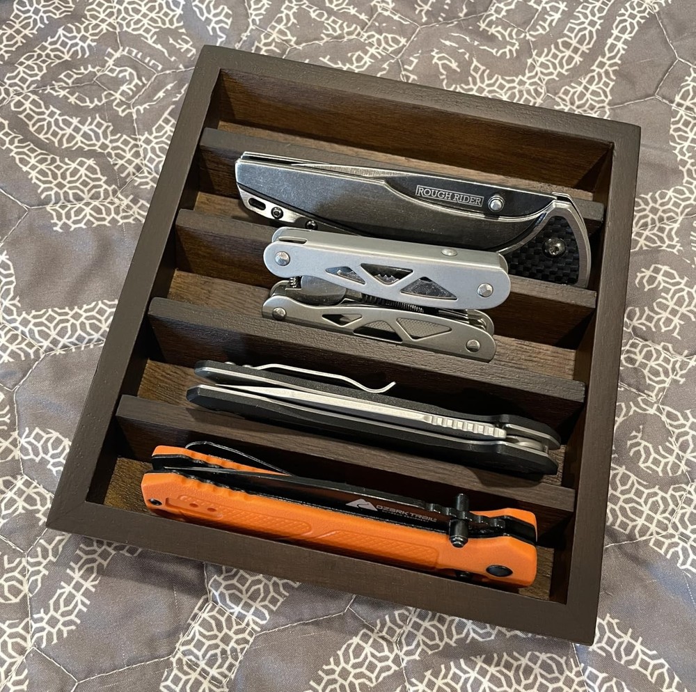 Knife Display Case Holder Storage Box, EDC Tray for Pocket Knife & Flashlight