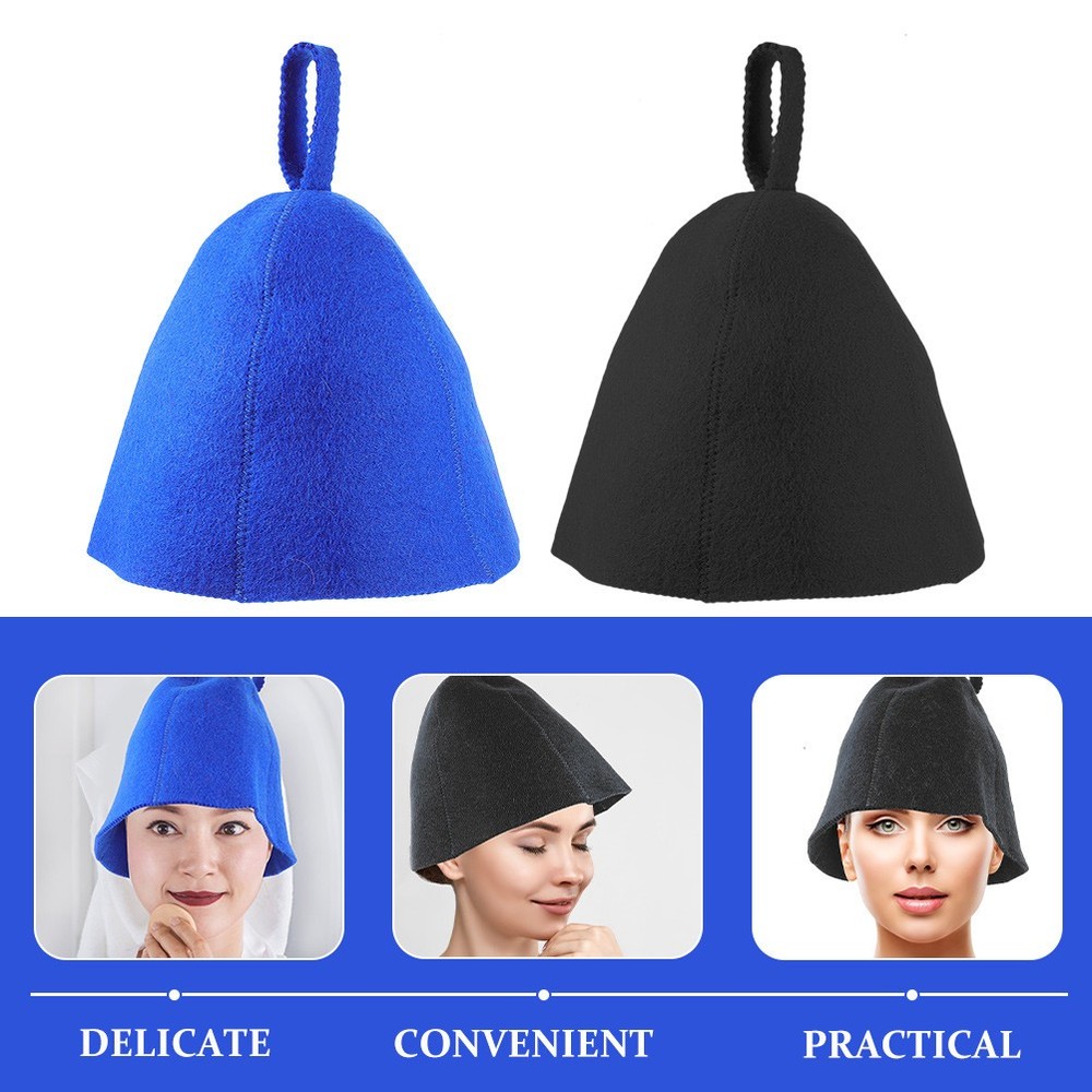 2 Pcs Absorbent Wool Felt Shower Cap for Sauna Bath Comfortable Hat Baby