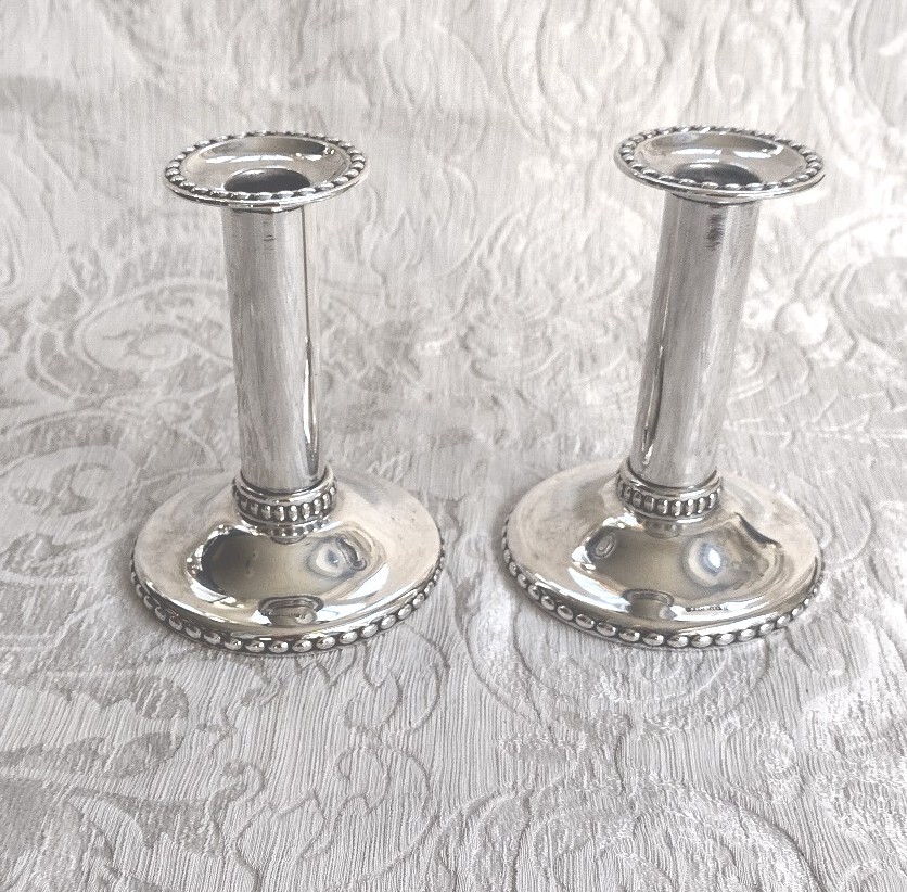 Candlesticks C. G. Hallberg c1900 Scandinavia Alpaca Silver Plate Candlesticks