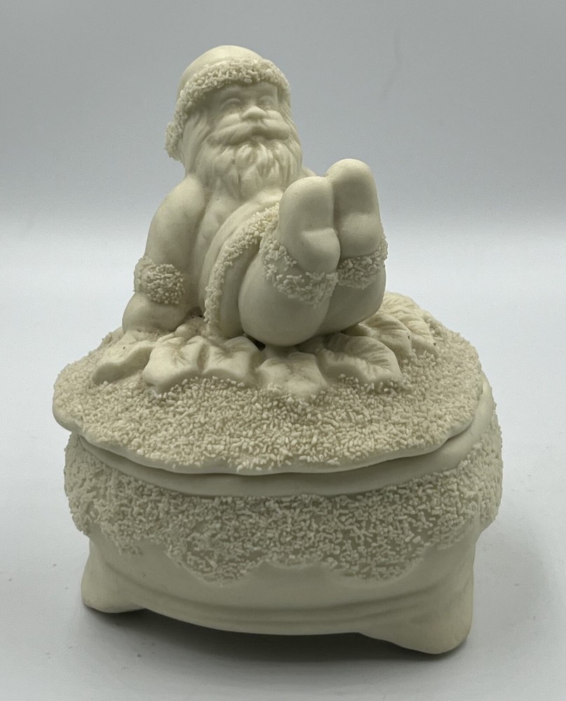 Ceramic Santa Trinket Box with Lid and Base - White