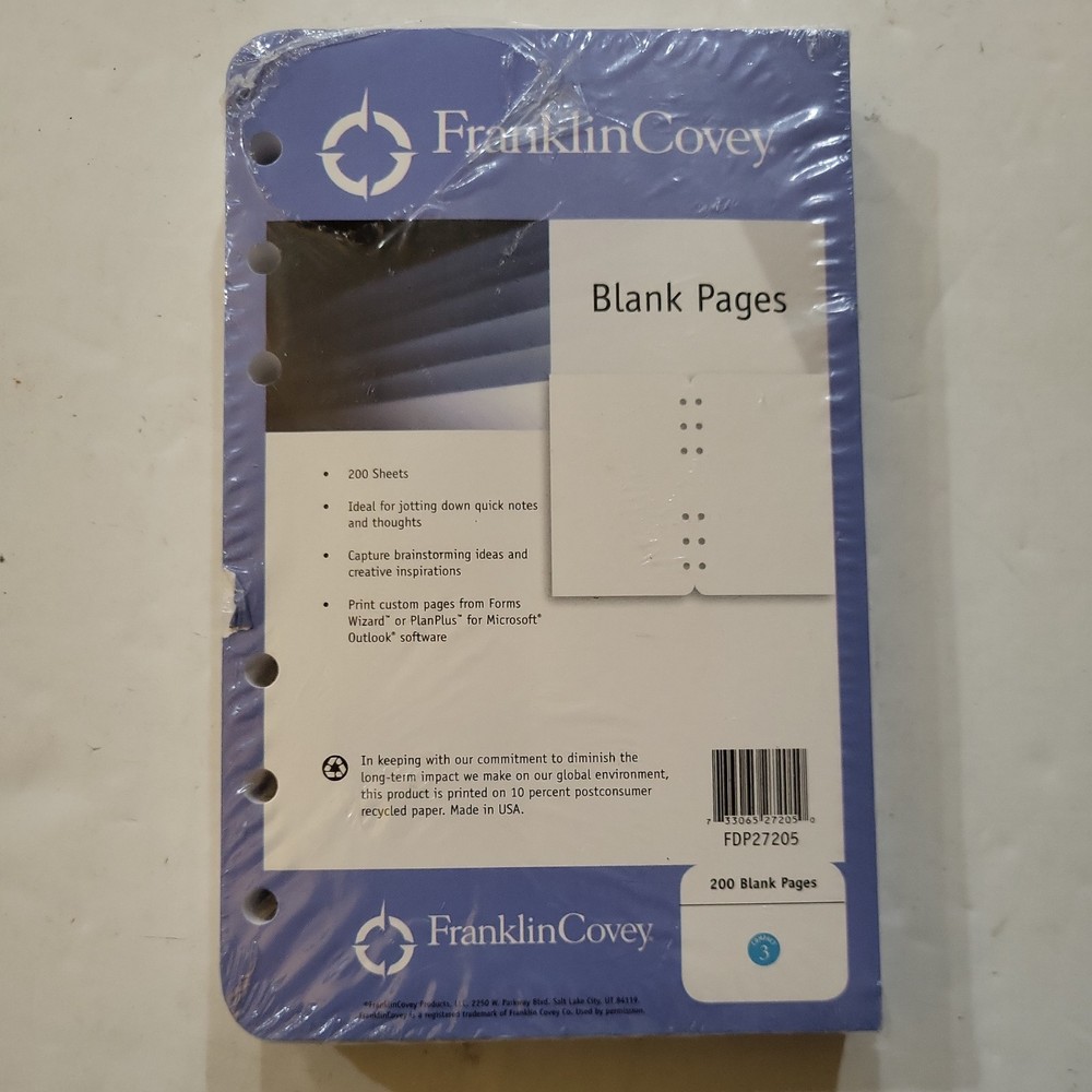Franklin Covey Compact Size Universal Blank Pages 200 sheets NEW SEALED