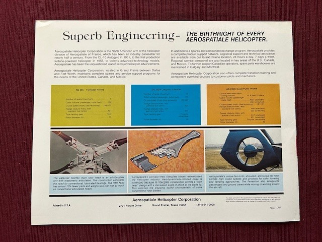 Aerospatiale Helicopter 1979 Brochure